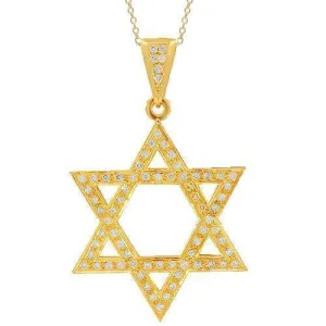 14K Solid Yellow Gold Men's Diamond Star of David Pendant 7.4 Cwt.