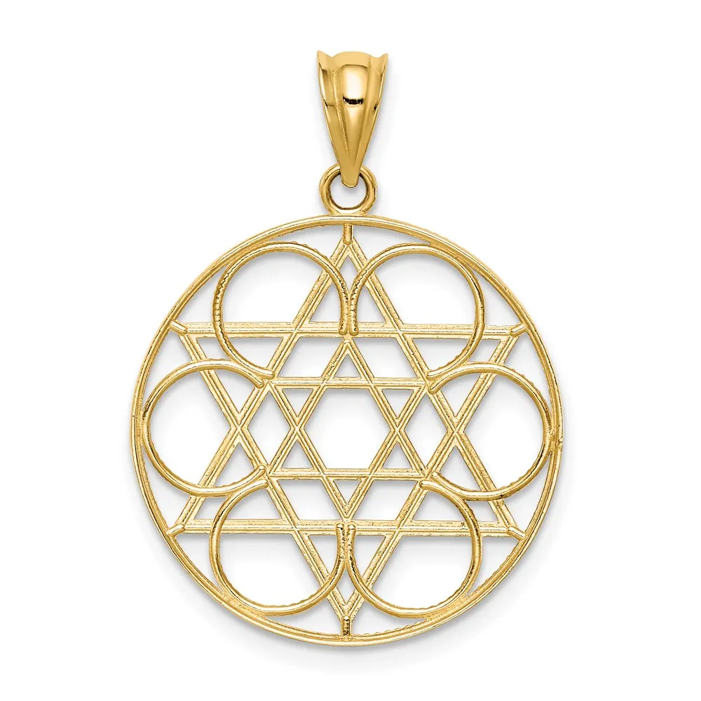 14k Star of David Circle Pendant