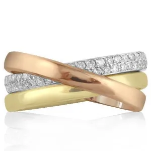 14K Three Tone Solid Gold Womens Diamond Ring 0.79 Ctw