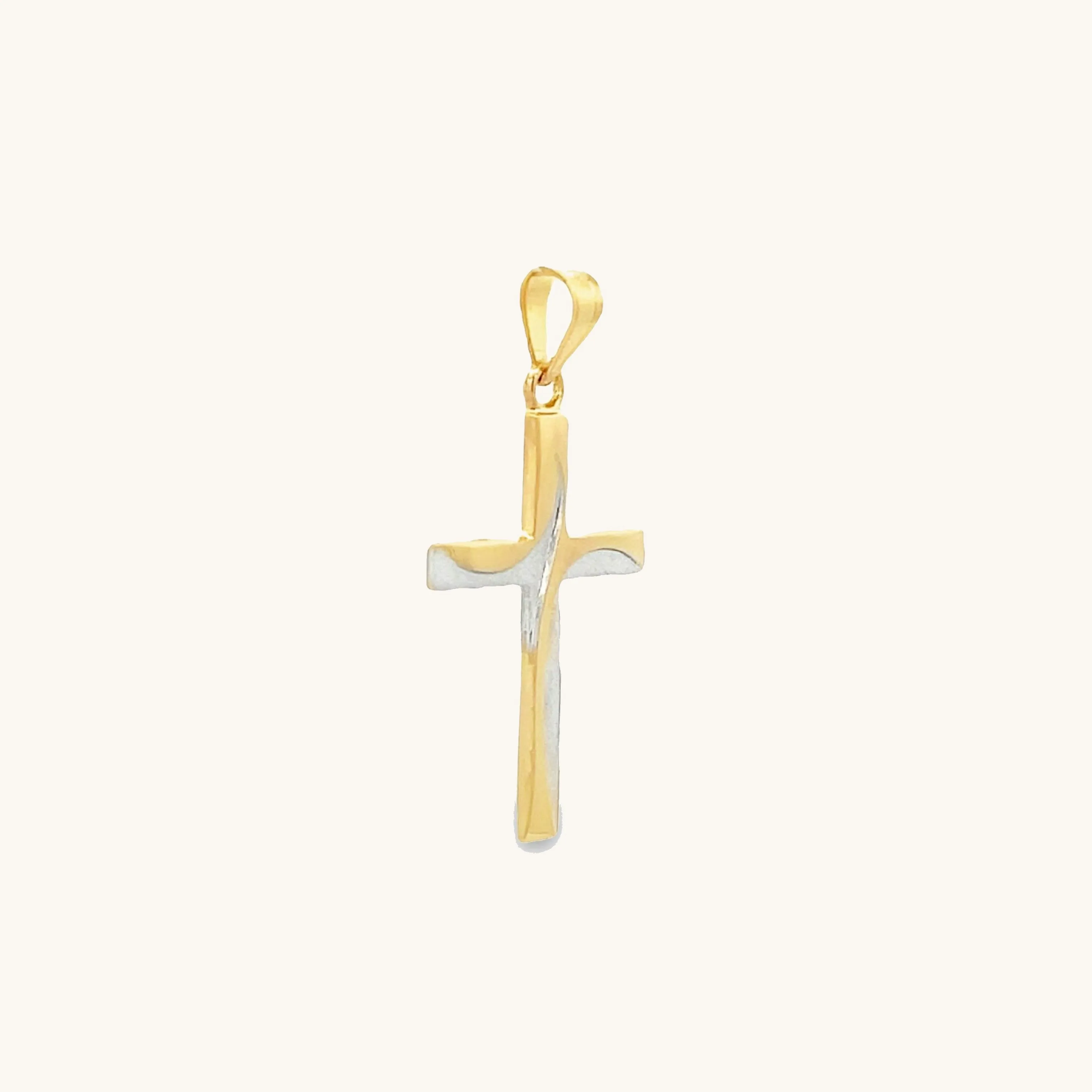 14K TWO-TONE GOLD SWIRL CROSS PENDANT