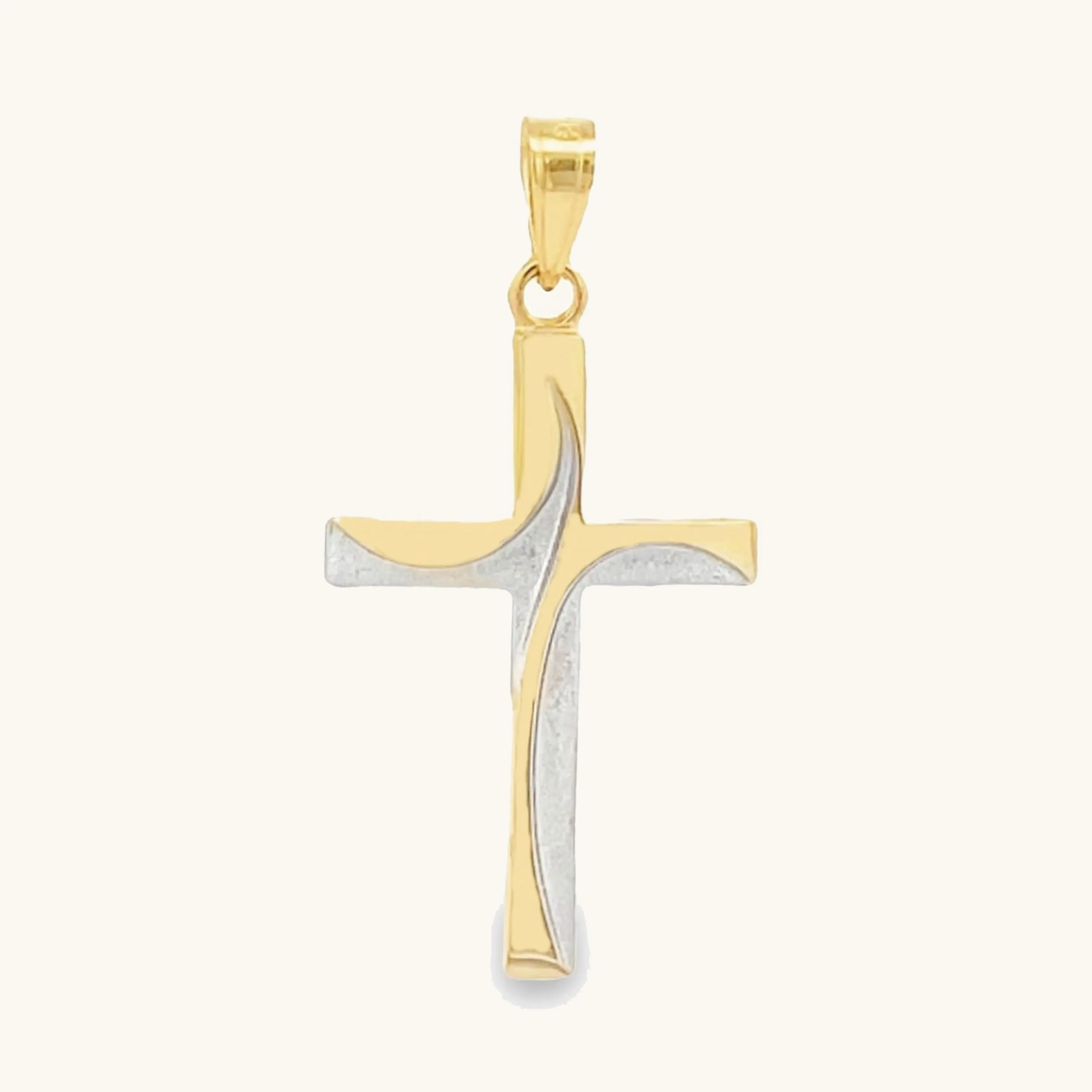 14K TWO-TONE GOLD SWIRL CROSS PENDANT