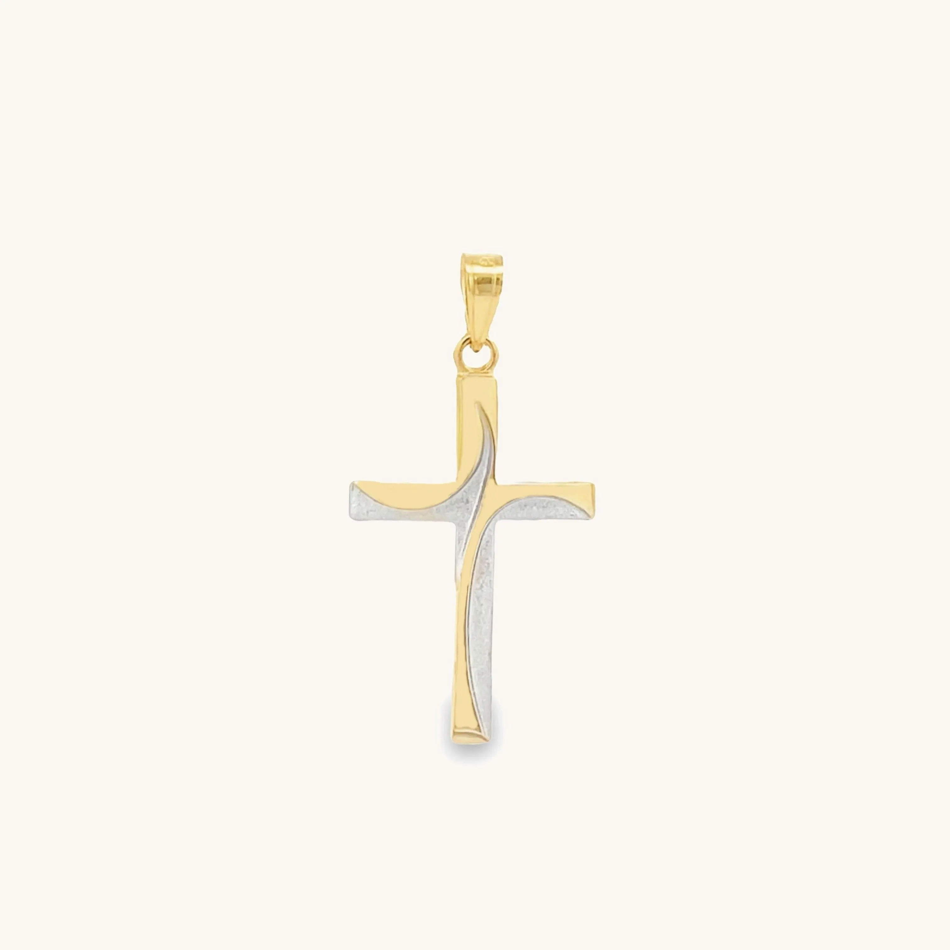 14K TWO-TONE GOLD SWIRL CROSS PENDANT