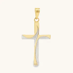 14K TWO-TONE GOLD SWIRL CROSS PENDANT