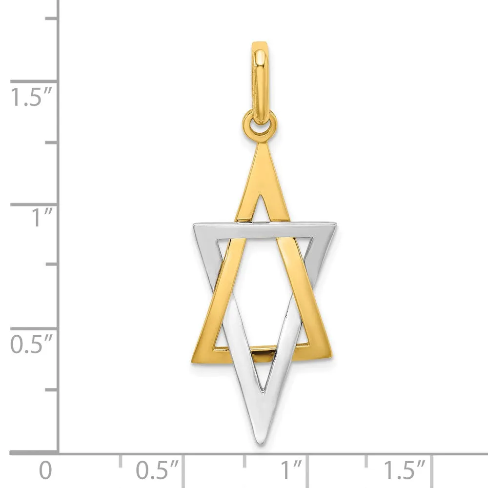 14K W/ Rhodium Elongated Jewish Star Of David Charm
