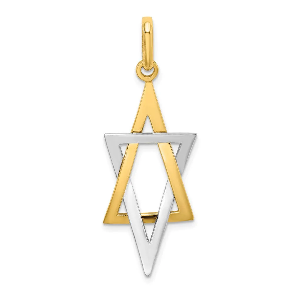14K W/ Rhodium Elongated Jewish Star Of David Charm