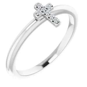 14K White .03 CTW Diamond Stackable Cross Ring