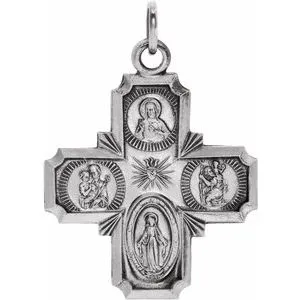 14K White 18x18 mm Four-Way Cross Medal