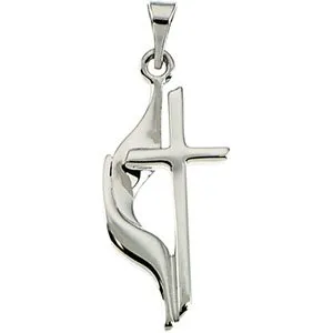 14K White 19x10 mm Methodist Cross Pendant