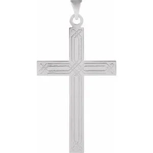 14K White 22x14 mm Geometric Cross Pendant