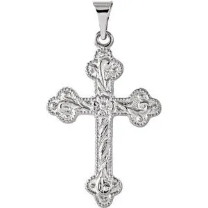 14K White 23.5x17 mm Floral-Inspired Cross Pendant