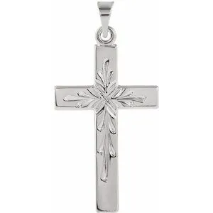 14K White 24x15 mm Cross Pendant