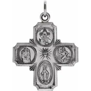 14K White 25x24 mm Four-Way Cross Medal