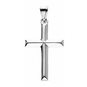 14K White 26x17 mm Hollow Cross Pendant