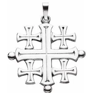 14K White 27x26 mm Jerusalem Cross Pendant
