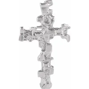 14K White 38x22 mm Nugget Cross Pendant