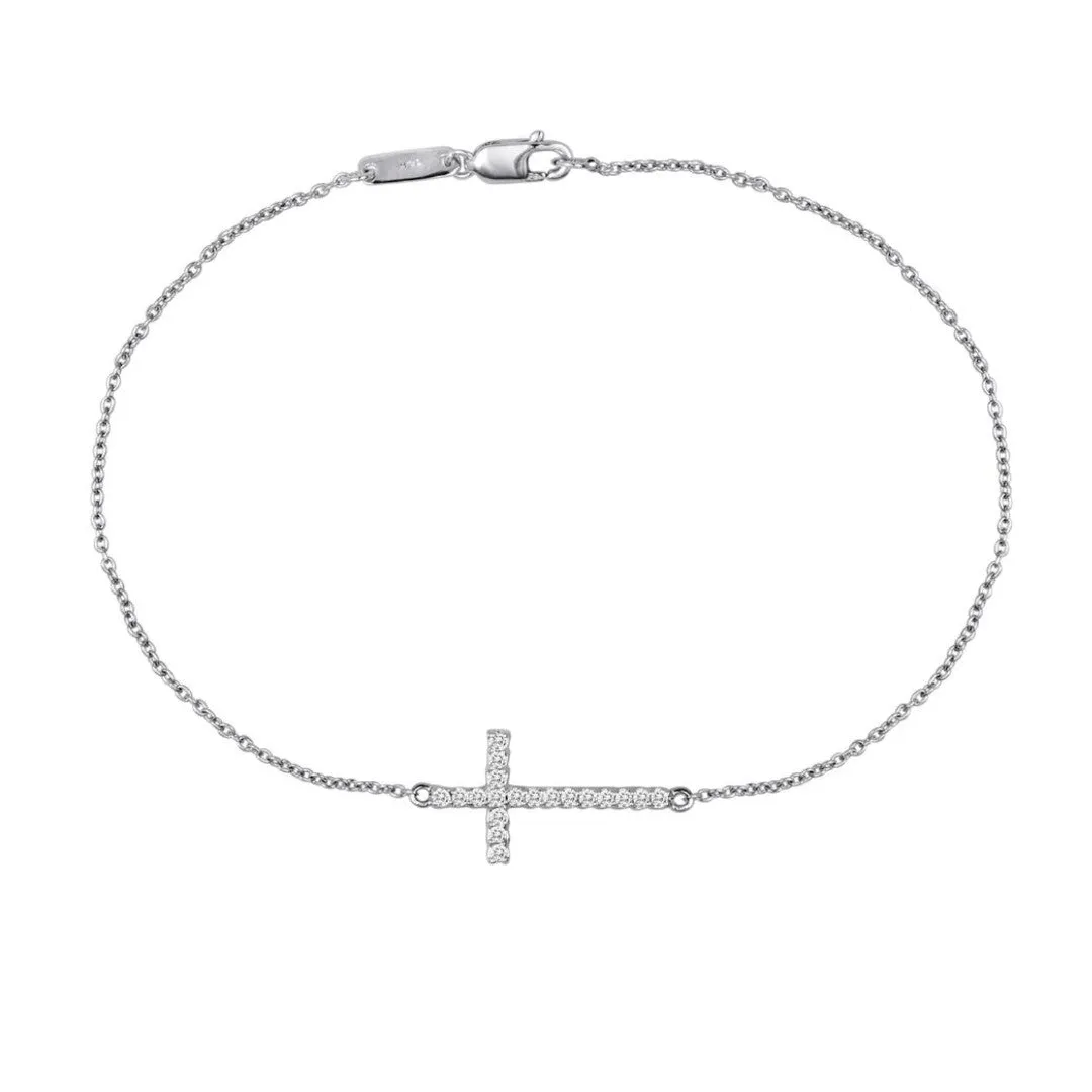 14k White Gold Cross Diamond Bracelet