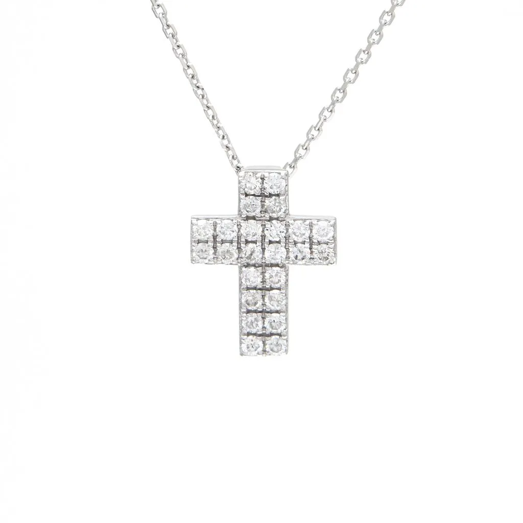 14K White Gold Diamond Cross Necklace