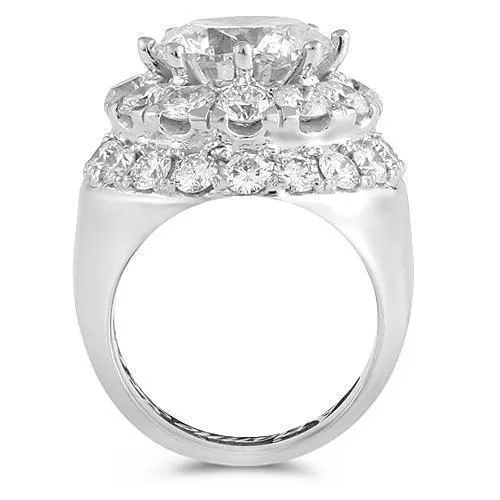 14K White Solid Gold Mens Diamond Ring With Round Cut Center Stone 5.02 Ctw