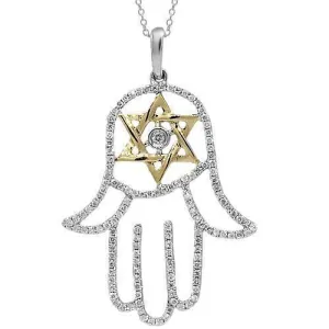 14K White Solid Gold Womens Diamond Hamsa Pendant 0.55 Ctw