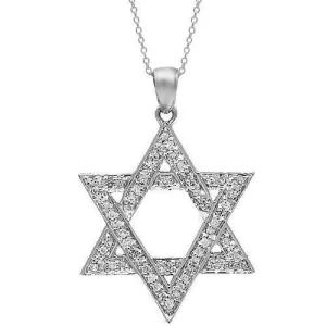 14K White Solid Gold Womens Diamond Star of David Pendant 0.19 Ctw