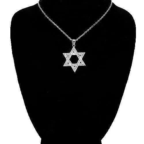 14K White Solid Gold Womens Diamond Star of David Pendant 0.19 Ctw