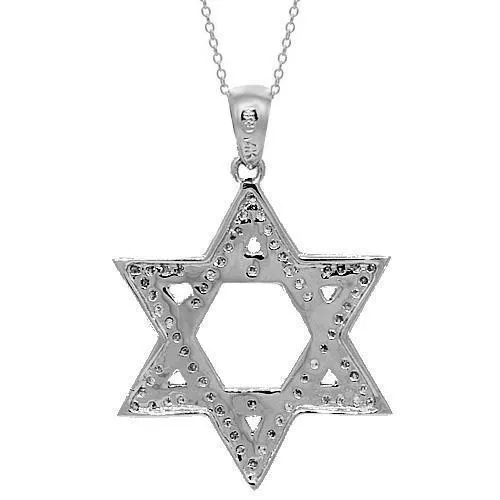 14K White Solid Gold Womens Diamond Star of David Pendant 0.19 Ctw