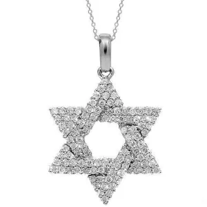 14K White Solid Gold Womens Diamond Star of David Pendant 0.54 Ctw
