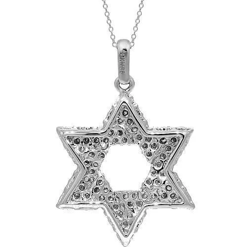 14K White Solid Gold Womens Diamond Star of David Pendant 0.54 Ctw
