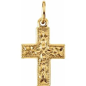 14K Yellow 10x7.5 mm Floral-Inspired Cross Pendant