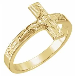 14K Yellow 15 mm Crucifix Chastity Ring Size 11