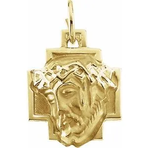 14K Yellow 18x16 mm Face of Jesus Pendant
