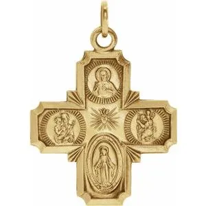 14K Yellow 18x18 mm Four-Way Cross Medal