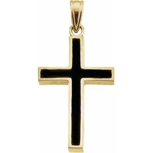 14K Yellow & Black Epoxy 30x20 mm Cross Pendant