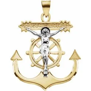 14K Yellow & White 31x30 mm Mariner's Crucifix Pendant