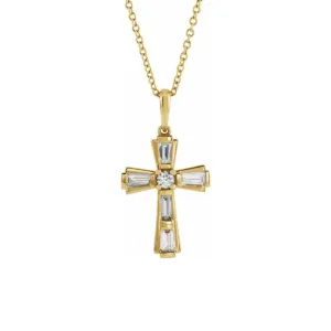 14K Yellow Gold Diamond Cross Necklace