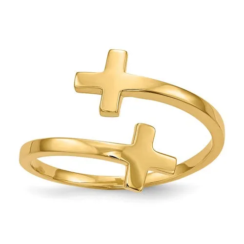 14K Yellow Gold High Polish Double Cross Ring