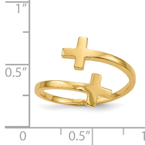 14K Yellow Gold High Polish Double Cross Ring