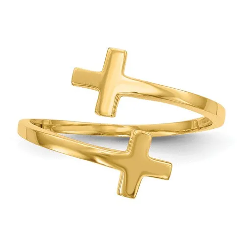 14K Yellow Gold High Polish Double Cross Ring