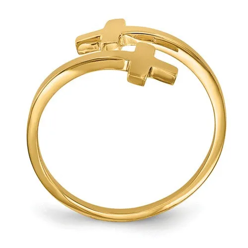 14K Yellow Gold High Polish Double Cross Ring