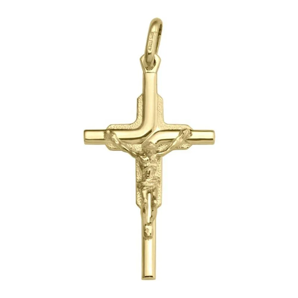 14k Yellow Gold Religious Classic Italian Cross with Crucifix