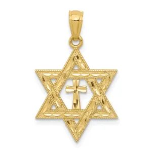 14k Yellow Gold Star of David and Cross Pendant