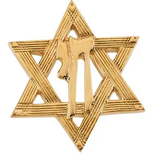 14k Yellow Gold Star of David Lapel Pin with Chai