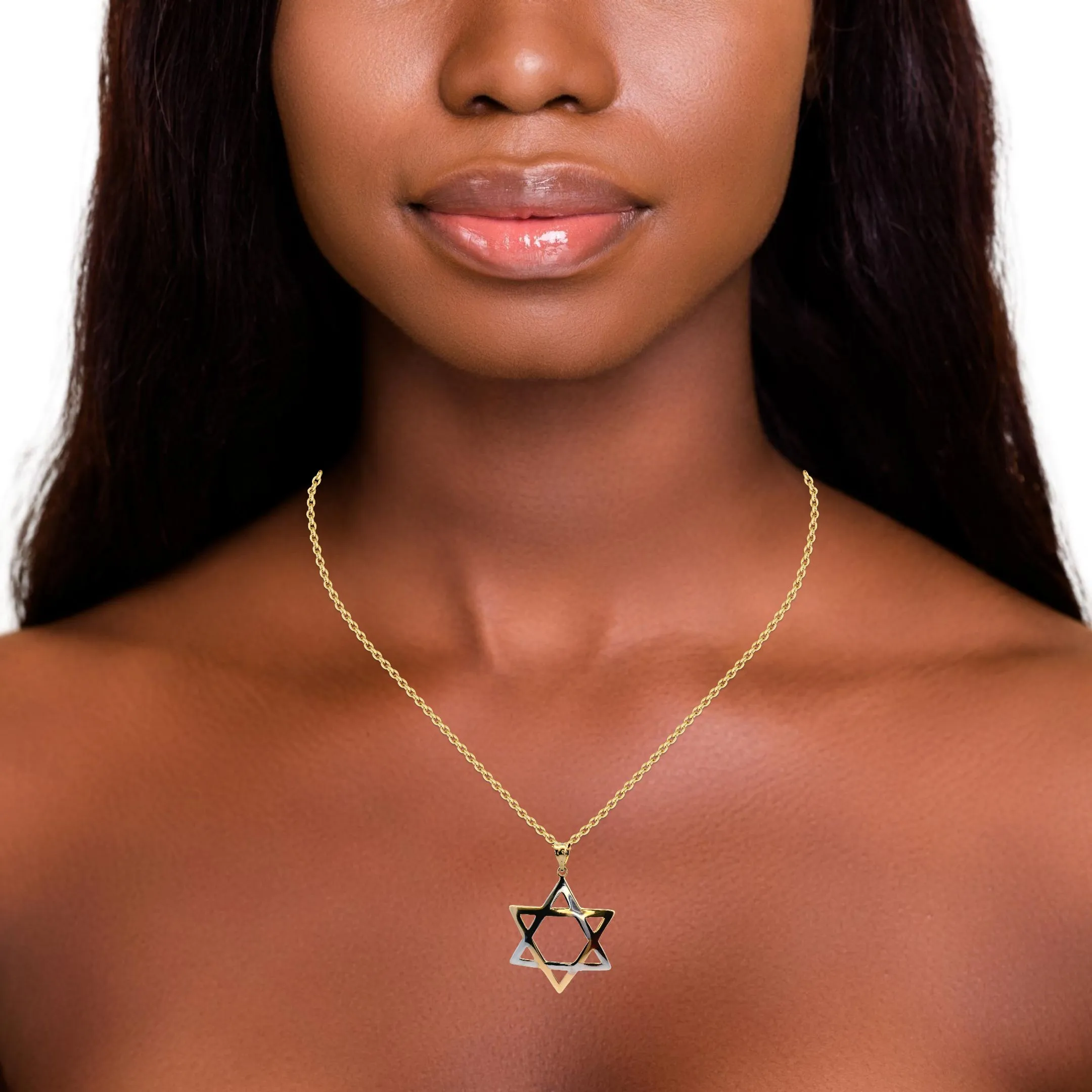 14K Yellow Gold Two Tone Star of David Pendant