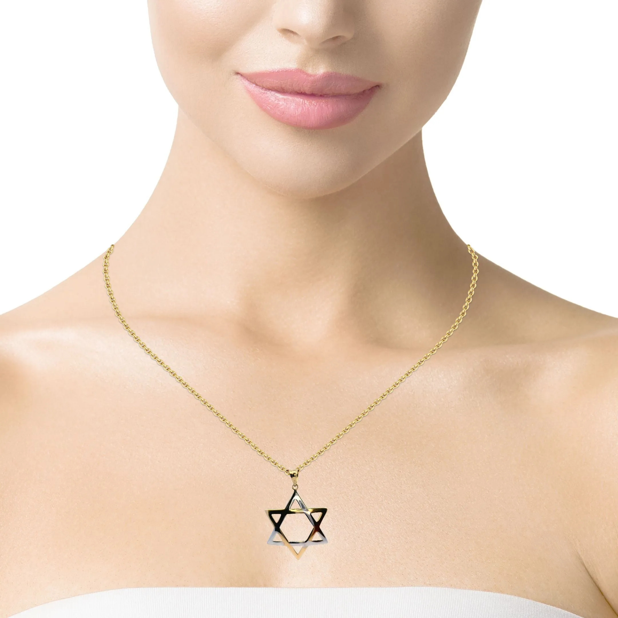 14K Yellow Gold Two Tone Star of David Pendant