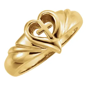 14K Yellow Heart & Cross Ring