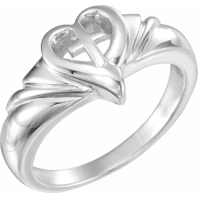 14K Yellow Heart & Cross Ring