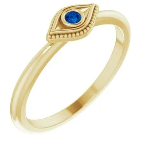 14K Yellow Lab-Grown Blue Sapphire Stackable Evil Eye Ring