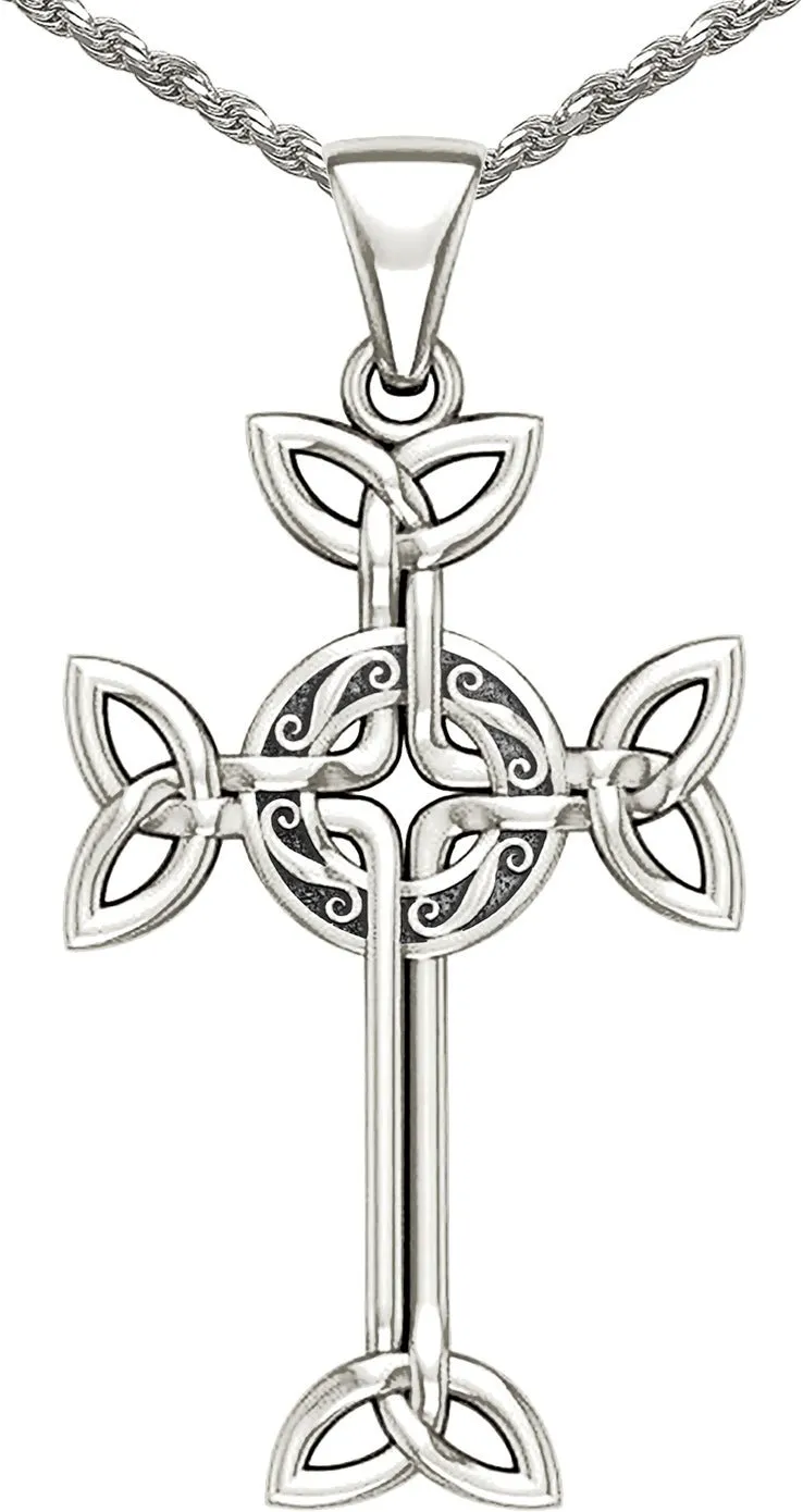 14k Yellow or White Gold Irish Celtic Cross Pendant Necklace