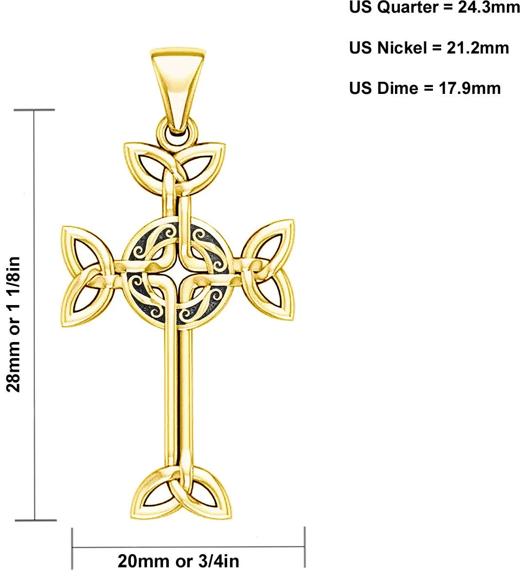 14k Yellow or White Gold Irish Celtic Cross Pendant Necklace