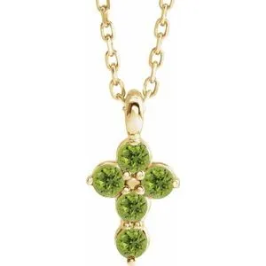 14K Yellow Peridot Cross 16-18" Necklace